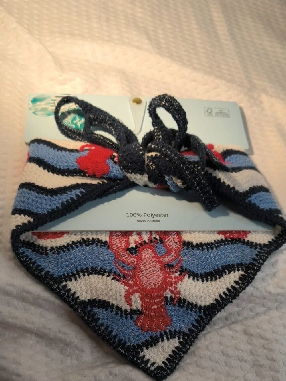 Piper K Red Lobster Blue & White Striped Bandana Head Acarf